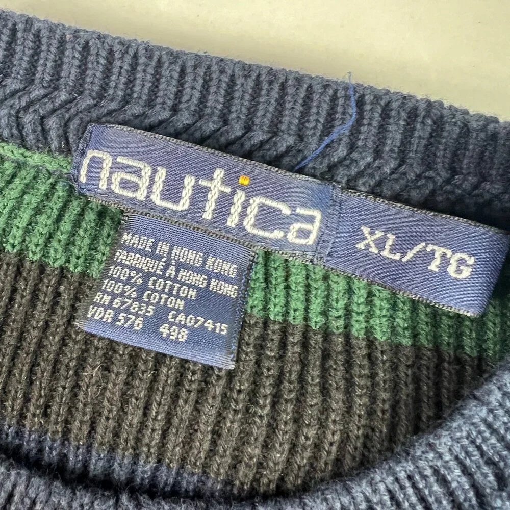 VTG 90s Nautica Knit Sweater Mens Fits Large Colorful Striped Crewneck Tag XL